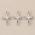 Macro shot of silver baroque cross pendants with central gemstone for DIY jewelry - #7 / 1.2*0.8cm / Silver