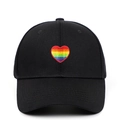 Gorra de béisbol clásica de sarga de algodón negro con bordado de corazón arcoíris - Ajustable / Negro