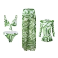Green marble print parent-child swimwear set with long sleeve rash guard and flared pants - J241903 / 104
