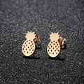 Cute pineapple stud earrings in gold tone with hollow texture on a dark surface - 103 Pineapple / Rose Gold