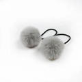 Pair of fluffy grey pom-pom hair ties for girls with high-elasticity black bands - Light Gray