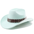 Detail of western cowboy hat featuring leather band with studs and silver star emblem - M (56-58cm) / Mint Green