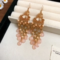 Detail of vintage gold tassel earrings with pink teardrop gems in a jewelry box - Champagne Round Water Drop Tassel (21#)