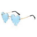 Frameless tear-shaped sunglasses with light blue melting lenses and gold metal frames - Dark Blue