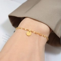 Bracciale minimalista in acciaio placcato oro 18 carati con ciondolo a disco tondo lucido - Oro / 15+5cm