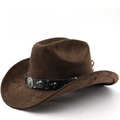 Dark brown faux suede western cowboy hat with vintage star studded leather band - M (56-58cm) / Coffee