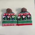 Christmas knitted hat and scarf set with LED lights and Santa Claus pattern - 3 Santa Heads Style-Christmas Hat