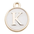 Round gold-plated enamel alphabet charm featuring letter K for DIY jewelry - Letter K / 1 Piece (12x14mm) / White