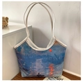 Detail of Monet Impression Sunrise oil painting print on a large canvas tote bag - Style 6 (Impression, Sunrise)