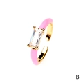 Pink enamel water drop ring with gold band and rectangular zircon, adjustable open ring - Square / Pink