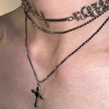 Gothic multilayer silver cross necklace and black rhinestone choker for men and women - Cross Necklace Layered Set