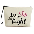 Beauty case in tela beige con scritte nere e decorazioni a forma di cuore rosa - Stile Mrs. always Right con Cuore