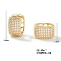 Detail view of gold quadrilateral hoop earrings with cubic zirconia and dimensions - Gold-White Zirconia
