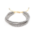 Detailed view of triple-layered silver bead bracelet with adjustable yellow drawstring cord - 3-Layer Silver Beads / Silver
