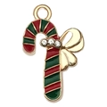 Christmas candy cane pendant in red and green enamel with a golden bow and crystals - Candy Bow 22x14mm