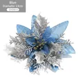 Blue and silver glitter artificial Poinsettia flower decoration with 13cm diameter - Blue