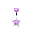 Macro detail of silver belly ring featuring purple heart opal stones and starfish element - Purple Opal Starfish