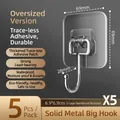 5er-Pack transparente Klebehaken mit stabilen 6,9 cm Metallhaken für schwere Lasten - 【Verbesserte Verdickt】Große Haken 5er-Pack