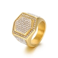 Luxurious gold-plated stainless steel hexagonal ring with sparkling paved rhinestones - US 8 / Gold Hexagon Pave Style (KR108364-MZOZ)