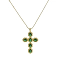 Golden cross necklace with micro-set green zircon pendants for a classic minimalist look - Gold Oval Green Stone Cross (FP240303-G)