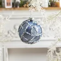 Ice blue Christmas ball ornament with silver grid and white pearls, 8.1cm hanging decor - Blue Glass Ball with Beads