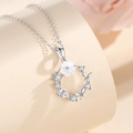 S925 sterling silver necklace featuring a floral wreath pendant with white shell flower - White Gold Color (DY812)