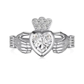 Elegant S925 silver Claddagh ring featuring heart-shaped stone and crown detailing - US 6 / Claddagh Heart Style (DY121074-S-W-WH)