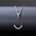 Elegant silver fan necklace with zircon pavé pendant on a dark minimalist display - TL81 (With Chain)