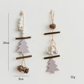 Nordic wooden Christmas tree wind chime with white beads, pine cones and metal bell - Pink Christmas Tree (Random 1pc)