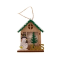 Ornamento casa di Natale in legno con pupazzo di neve e scritta XMAS dorata - Casetta in legno glitterata LED Pupazzo di neve