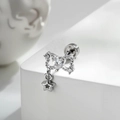 Silver bow stud earring with heart zircon and star pendant for cartilage piercing - Bow Heart Star Style (A1072-Single)