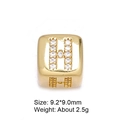 Golden 8mm micro-pave zircon letter H bead pendant for DIY jewelry, 9.2x9.0mm size - Letter H