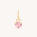 Minimalist titanium steel gold necklace with round pink zircon pendant in 3-prong setting - October Gold