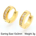 Pendientes de aro de titanio dorado con circonitas redondas engastadas en carril - Estilo Dorado B (KE118282-TGD) / 13x3mm
