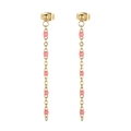 Bohemian style titanium steel fringe earrings featuring elegant pink beads in gold finish - Gold Pink Bead Style (KE109146-Z)
