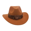 Brown wool felt cowboy hat with leather band and crystal heart buckle detail - Adult Size / Khaki