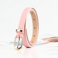 Pink PU leather skinny belt for women with a gold metal pin buckle and adjustable holes - Pink