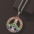 Rainbow rhinestone peace sign pendant necklace with a silver twist chain for women - Silver Base Rainbow Rhinestone