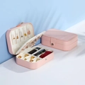 Pink double-layer portable jewelry box with necklace hooks and ring storage slots - 16x11.5x5cm / Nude Pink