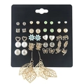 9 pairs of gold geometric earrings set with pearls, rhinestones, and animal charms - E0296-1 / Stud Earrings Set