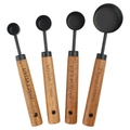Black stainless steel measuring spoon set with acacia wood handles and engraved scales - Black Measuring Spoon Set of 4