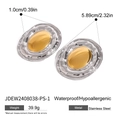 Dettaglio di orecchini ovali bicolore con texture a onde e dimensioni del prodotto - Stile Anello Esterno Argento Oro (JDEW2408038-PS-1)