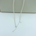 Close-up of white round pearl necklace with silver adjustable chain and spring clasp - 925 Sterling Silver 6mm (38+7cm)