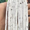 Cylindrical white howlite stone beads with grey marble texture for DIY jewelry making - 4x13mm Tube/Strand / Natural White Turquoise