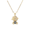 Collier ours cool avec casquette et zircons bleus en acier minimaliste plaqué or - Bleu