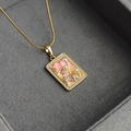 Close-up of a rectangular oil painting pendant with pearls and crystals in a jewelry box - Oil Painting Pearl Pendant-Pink 0362F