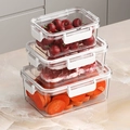 Three-piece stackable food containers with white lids for fruit, meat, and vegetables - No Grid - White 3pcs Set / S+M+L