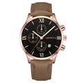 Men's quartz watch with rose gold case, brown leather strap and black Roman numeral dial - Black Dial Rose Gold Hands Rose Gold Case Brown Strap