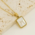 18K gold plated stainless steel necklace featuring a white shell Pisces zodiac pendant - Pisces
