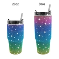 Rainbow rhinestone tumblers in 20oz and 30oz sizes with black lids and straws - Rainbow